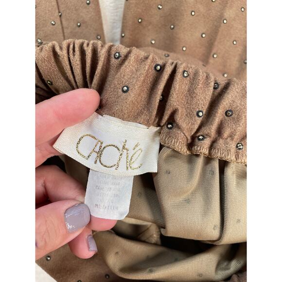 Vintage Caramel Studded Set Satin Lined Bomber Jacket Stretch Pant Suit M - Picture 12 of 16